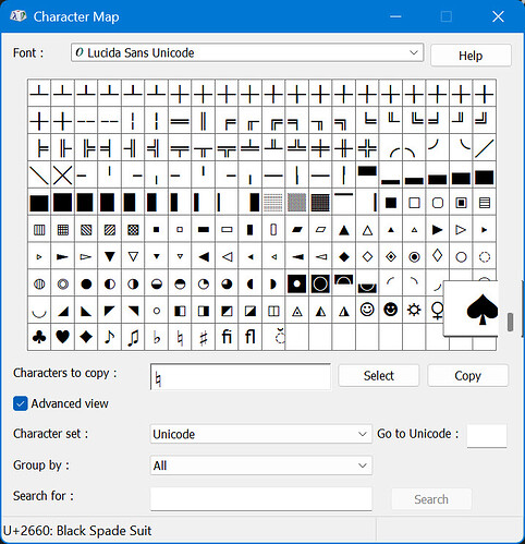 Lucida Sans Unicode Character Map for flat, natural and sharp characters