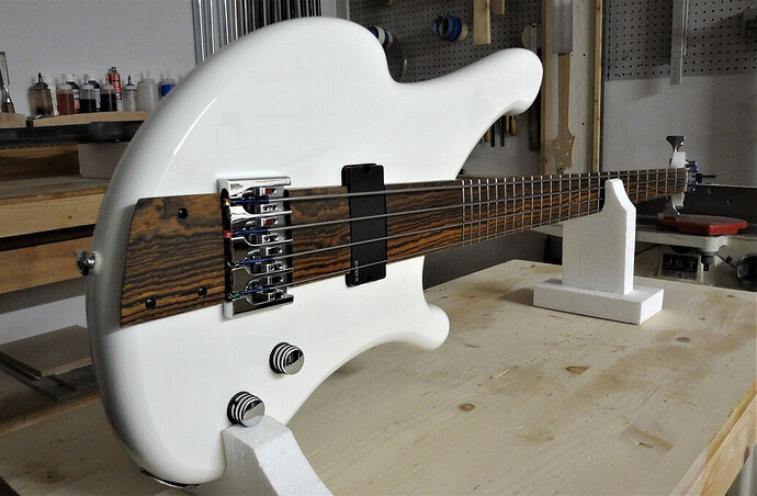 white - through body dark fretboard