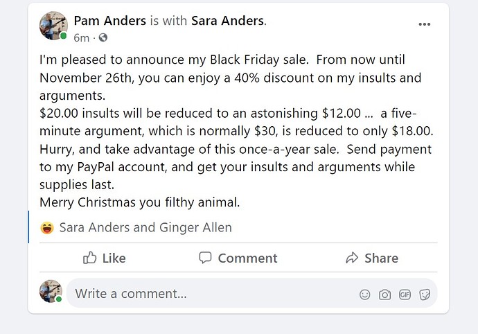 Pam's Black Friday sale