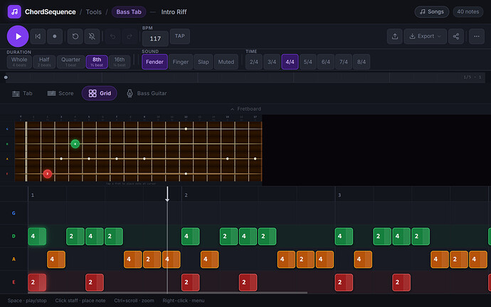 Bass guitar tab editor