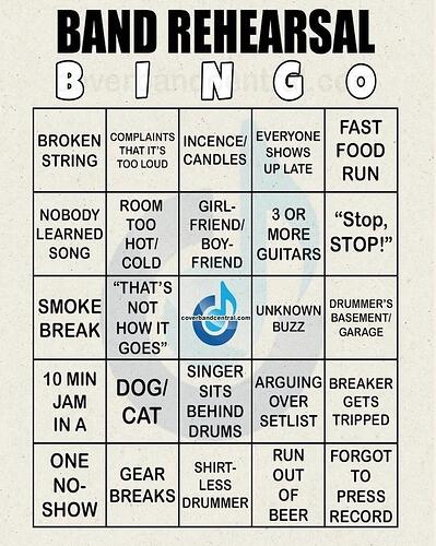 Band rehearsal bingo