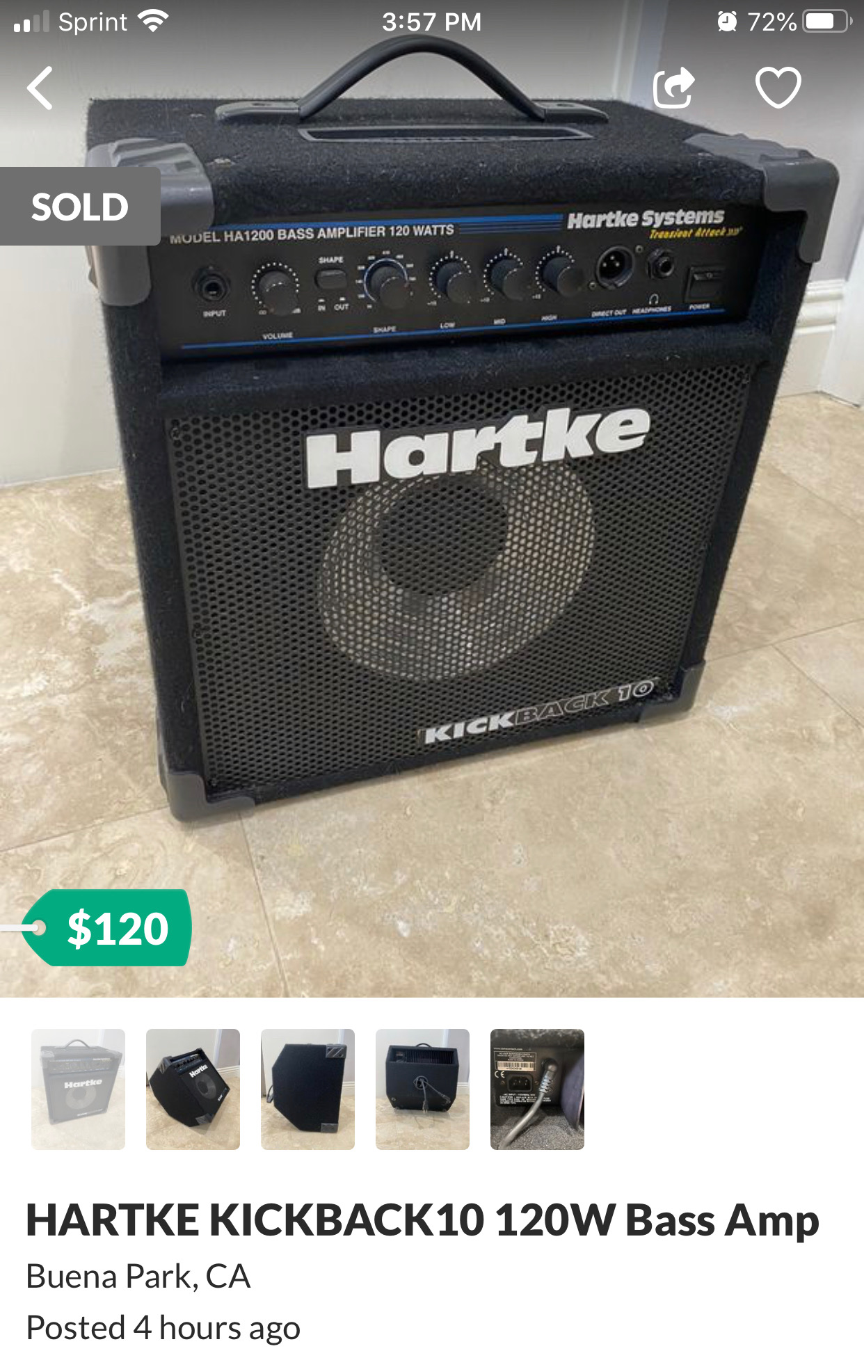 ベースアンプ Hartke ハートキー HS1200 120w キックバック - アンプ