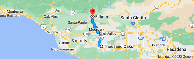 Map from Thousand Oaks to Fillmore